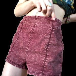 Faded maroon high waisted zip up shorts